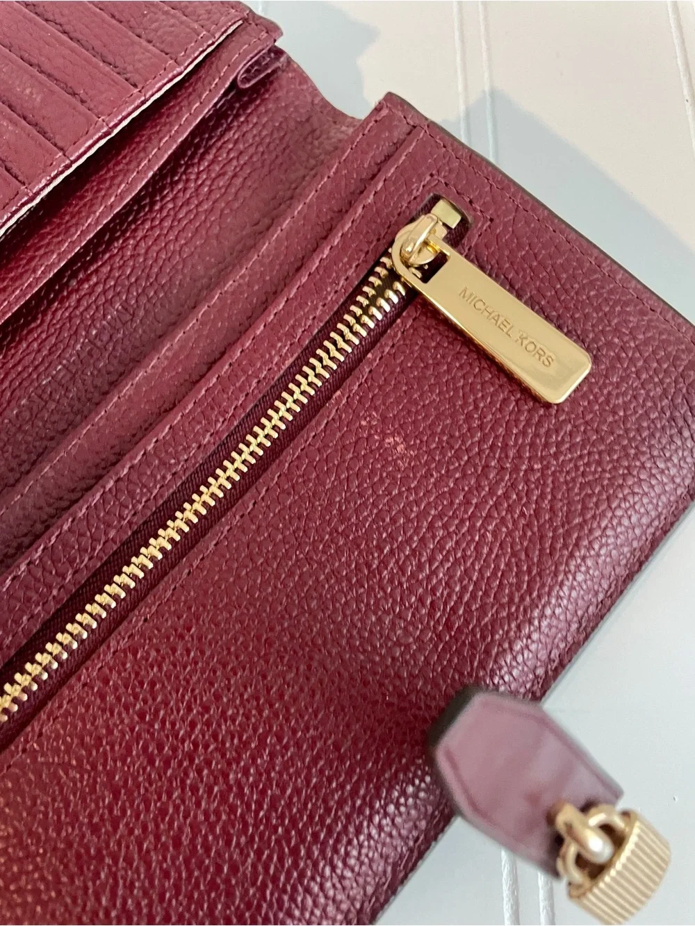 Michael Kors Burgundy Leather Wallet with Gold Padlock - Picture 5 of 6